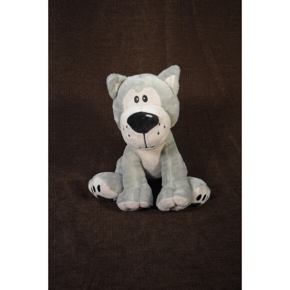Gray Wolf Plush 12" Sitting Great Wolf Lodge Fiesta Stuffed Animal Fluffy Tail - Picture 1 of 9